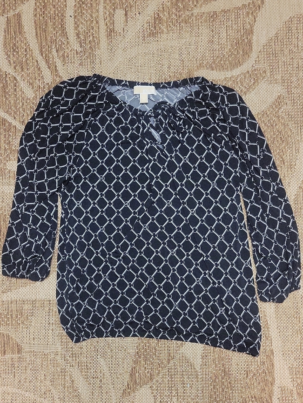 Michael Kors Black Geometric Tie-Neck Blouse
